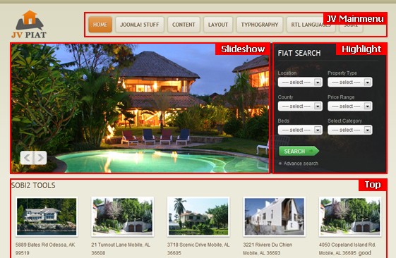 JV Piat Module positions - Real estate templates for Joomla! website JV Piat Module positions - Real estate templates for Joomla! website